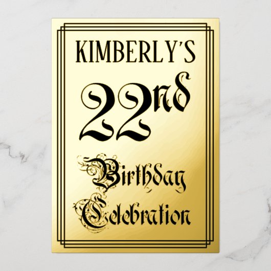 22e verjaardag Partij — Elegant Manuscript + de Na Folie Uitnodiging (Voorkant)
