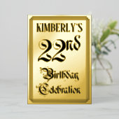22e verjaardag Partij — Elegant Manuscript + de Na Folie Uitnodiging (Staand Voorkant)