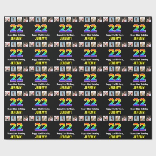 22e verjaardag: Regenboog "22"; Aangepaste foto's  Cadeaupapier (Zoom)