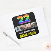 22e verjaardag: Regenboog "22"; Aangepaste foto's  Vierkante Sticker (Envelop)