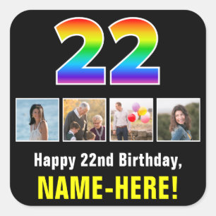22e verjaardag: Regenboog "22"; Aangepaste foto's  Vierkante Sticker