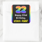 22e verjaardag: Regenboogspectrum # 22, Aangepaste Vierkante Sticker (Tas)