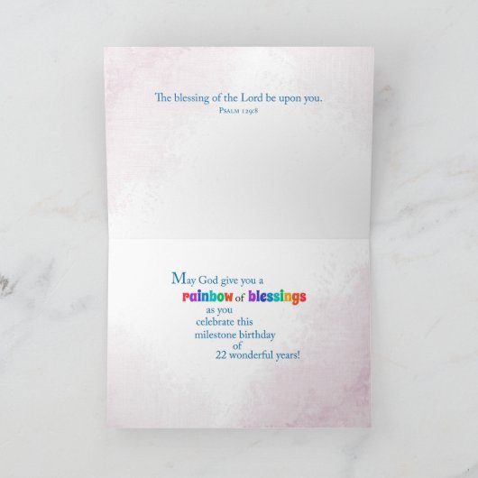 22e verjaardag Religieuze Kaart Rainbow Blessings (Binnen)