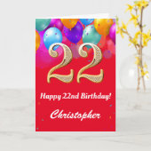 22e verjaardag Rode en goudkleurige ballonnen Kaart (Gele Bloem)