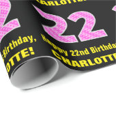 22e verjaardag: roze strepen en harten "22" + naam cadeaupapier (Rol Hoek)