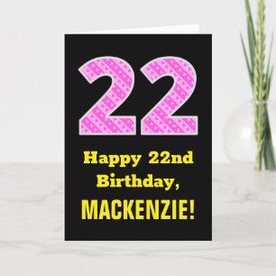 22e verjaardag: roze strepen en harten "22" + naam kaart