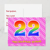 22e verjaardag: Roze strepen & harten, Regenboog 2 Briefkaart (Voorkant / Achterkant)