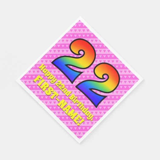 22e verjaardag: roze strips & harten, regenboognr. servet (Hoek)