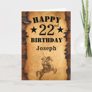 22e verjaardag Rustic Country Western Cowboy Horse Kaart