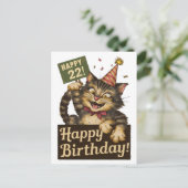 22e verjaardag schattig grappig kat  briefkaart (Staand voorkant)