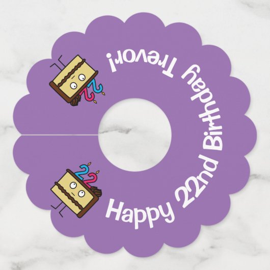 22e verjaardag taart met kaarsen chocolade ijsjes wijnglaslabel (Voorkant)