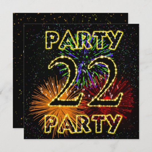 22e verjaardag uitnodiging met vuurwerk (Voorkant / Achterkant)