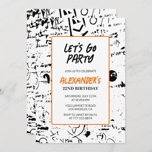 22e verjaardag Uitnodigingen Mannen Graffiti Grung (Voorkant / Achterkant)