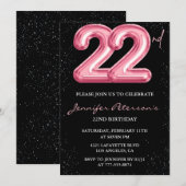 22e verjaardag uitnodigingen Pink Balloon Glam Bla (Voorkant / Achterkant)