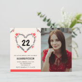 22e verjaardag uitnodigingen voor haar Bloemenhart (Staand voorkant)