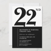 22e verjaardag uitnodigingen Zwart en Wit Elegant (Voorkant)