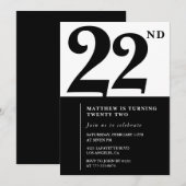 22e verjaardag uitnodigingen Zwart en Wit Elegant (Voorkant / Achterkant)