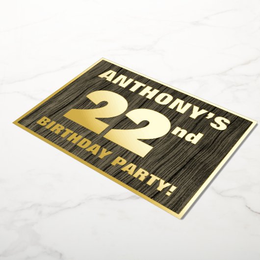 22e verjaardag: Vet, Faux Hood Grain Pattern Folie Uitnodiging (Gedraaid)