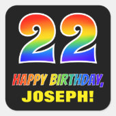 22e verjaardag: Vet, Vun, eenvoudig, regenboog 22 Vierkante Sticker (Voorkant)