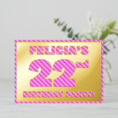22e verjaardag — Vet, vuurtje, roze band # 22 Folie Uitnodiging (Staand Voorkant)