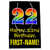 22e verjaardag: vun, vet, kleurrijk, regenboog "22 medium cadeauzakje (Voorkant)