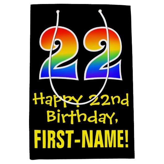 22e verjaardag: vun, vet, kleurrijk, regenboog "22 medium cadeauzakje (Voorkant)