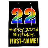 22e verjaardag: vun, vet, kleurrijk, regenboog "22 medium cadeauzakje (Achterkant)