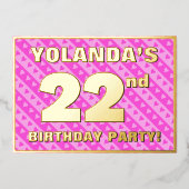 22e verjaardag - vuurroze harten en strips folie uitnodiging (Voorkant)