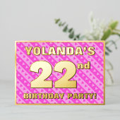 22e verjaardag - vuurroze harten en strips folie uitnodiging (Staand Voorkant)