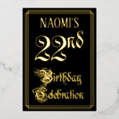 22e Verjaardagsfeest — Fancy Script & Aangepaste N Folie Uitnodiging (Voorkant)