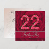 22e verjaardagsfeestje met rozen kaart (Voorkant / Achterkant)