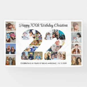 22e verjaardagsfeestje Nummer 22 fotocollage Spandoek