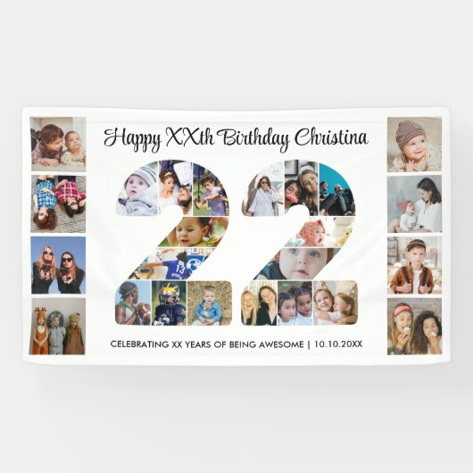 22e verjaardagsfeestje Nummer 22 fotocollage Spandoek (Horizontaal)