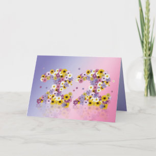 22e verjaardagskaart met bloemen letters kaart
