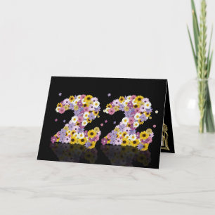22e verjaardagskaart met bloemen letters kaart