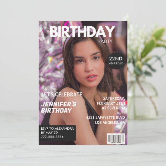 22e verjaardagsuitnodiging voor haar Magazine Hoes Kaart (Staand voorkant)