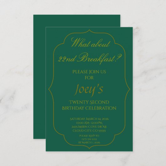 22nd Birthday Breakfast Invitations (Voorkant / Achterkant)