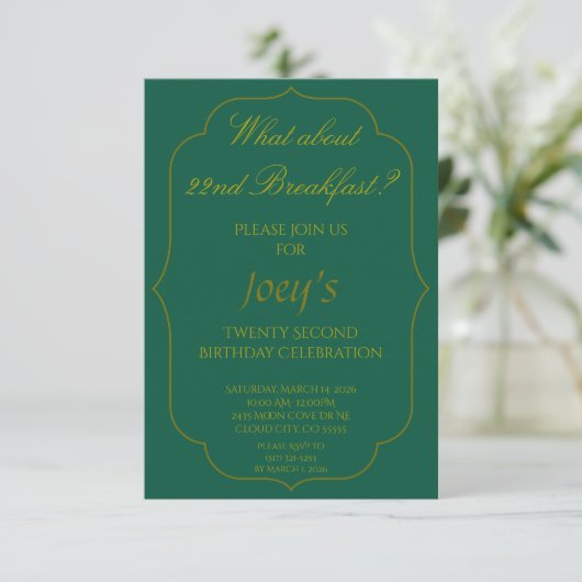 22nd Birthday Breakfast Invitations (Staand voorkant)