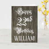 22nd Birthday: Fancy, Elegant Text; Faux Wood Look Kaart (Gele Bloem)