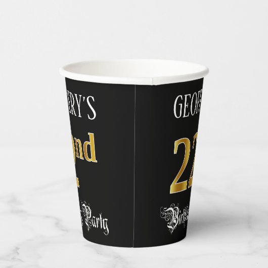 22nd Birthday Party — Fancy Script, Faux Gold Look Papieren Bekers (Rechts)