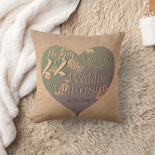 22nd Wedding Anniversary HeartThrow Pillow Kussen (Deken)