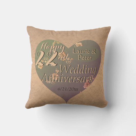 22nd Wedding Anniversary HeartThrow Pillow Kussen (Achterkant)