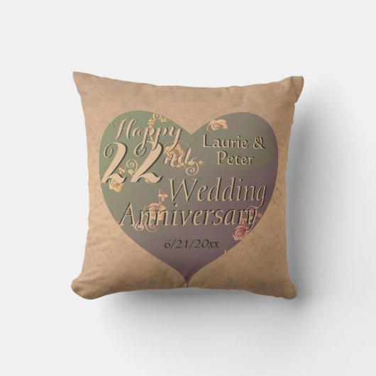 22nd Wedding Anniversary HeartThrow Pillow Kussen (Voorkant)