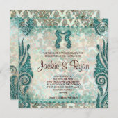 232 Beach Wedding Invitation Seahorse Blauwgroen Kaart (Voorkant / Achterkant)