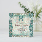 232 Beach Wedding Invitation Seahorse Blauwgroen Kaart (Staand voorkant)