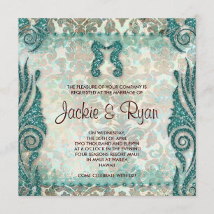 232 Beach Wedding Invitation Seahorse  Blauwgroen Kaart