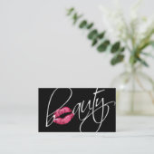 232 Beauty Business Pink Glossy Lips Black White Visitekaartje (Staand voorkant)