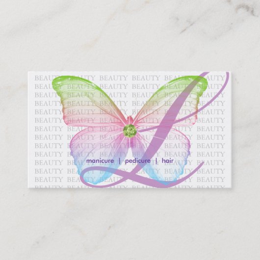 232 Beauty Visitekaartje Green Pink Blue Butterfly (Voorkant)