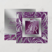 232 Elegante Trouwdag Blad Bloem Paarse Glans Kaart (Voorkant / Achterkant)