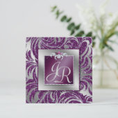 232 Elegante Trouwdag Blad Bloem Paarse Glans Kaart (Staand voorkant)